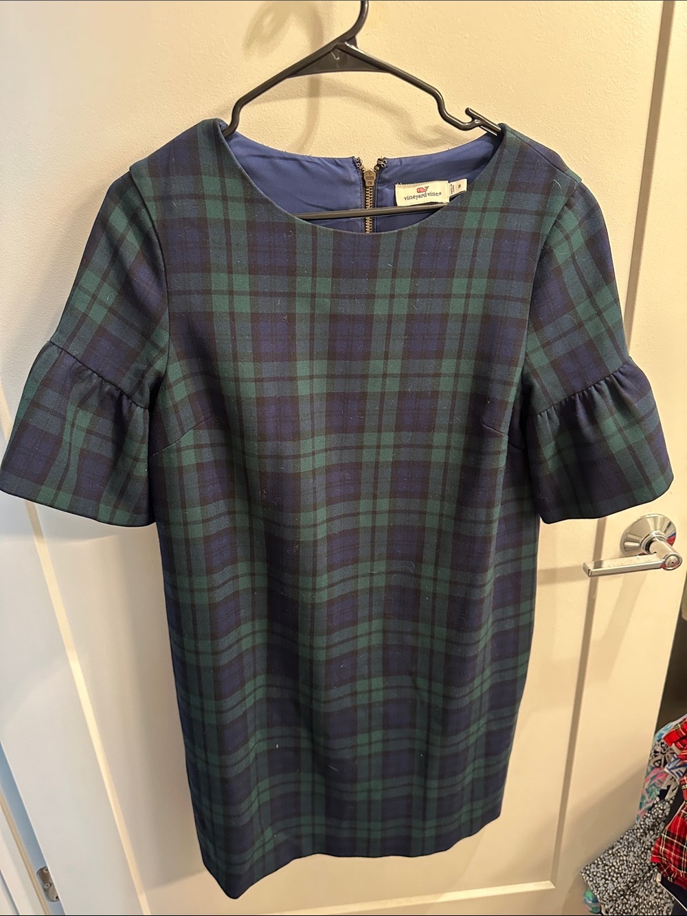 Gymboree Navy and Green Plaid Ruffle-Sleeve Dress